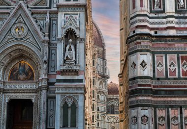 İtalya 'nın Floransa kentindeki Santa Maria del Fiore' un Gotik Rönesans katedralinin kısmi manzarası.