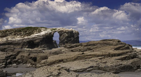 View Playa Las Catedrales Ribadeo Galicia Sea Background Cloudy Sky — Stock Photo, Image