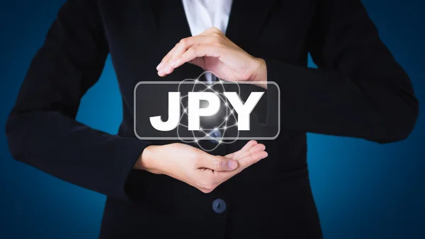 Mulheres de negócios ocupando postos em JPY. Pode ser usado na publicidade . — Fotografia de Stock