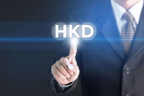 A Businessman holding a white sign with the message HKD