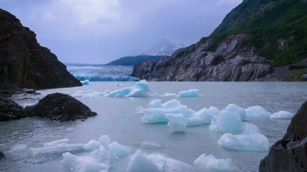 Лед, плавающий в серой ледниковой патагонии, чиле — стоковое видео