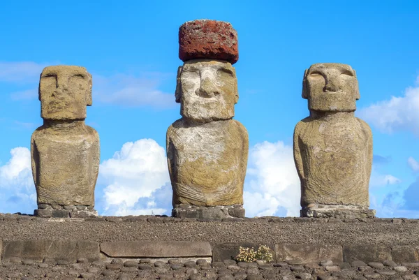 Moais Rapa Nui Milli Parkı'nda Paskalya Adası, Şili üzerinde Ahu Tongariki üzerinde.