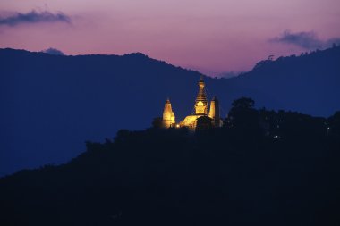 Swayambhunath stupa Sunset'teki, Kathmandu Nepal