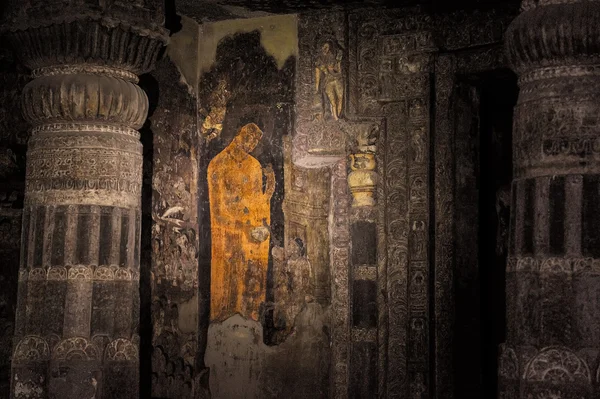 Pintura Mural de Buda em Ajanta (Caverna 17 — Fotografia de Stock