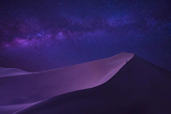 Man looking milky way in desert