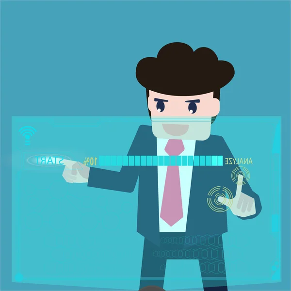 Business man are data analyzed at a computer screen. — Stock Vector