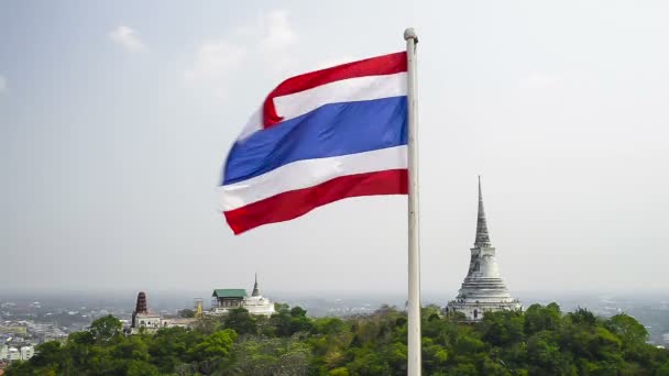 Macha flagą z Tajlandii w khao wang phetchaburi prowincji Tajlandii — Wideo stockowe