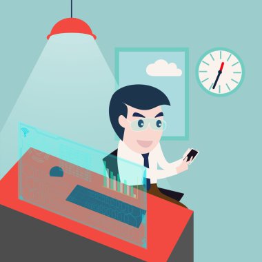 Bilgisayar sorunları üzerinde çalışan iş adamı