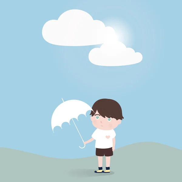 Little boy with umbrella stand alone. — Stock Vector