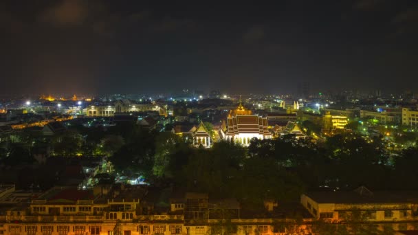 Bangkok malam cahaya lanskap dari wat sraket emas Gunung, Thailand — Stok Video