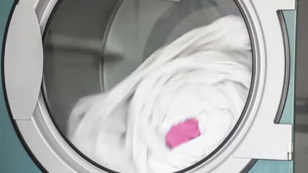 Large washing machine transparent glass door, Doing the laundry with item of towel. — Stock Video