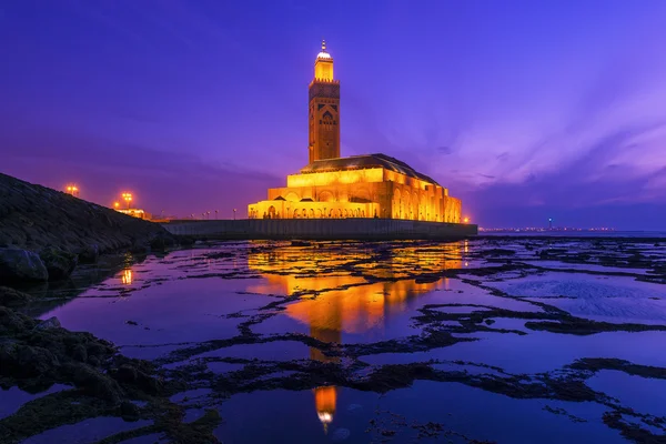 Hassan ii Moschee während des Sonnenuntergangs in Casablanca, Marokko — Stockfoto