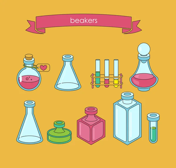 Set de boticarios y vasos médicos, frascos de laboratorio — Archivo Imágenes Vectoriales