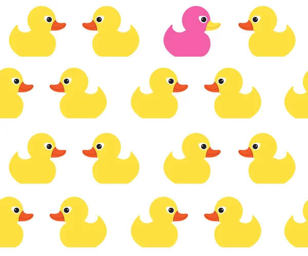 Patrón de vector sin costuras con lindos patos amarillos brillantes. Pato juguete bebé ducha ilustración. Para tarjetas, invitaciones, fondos y álbumes de recortes, fondos de pantalla — Vector de stock