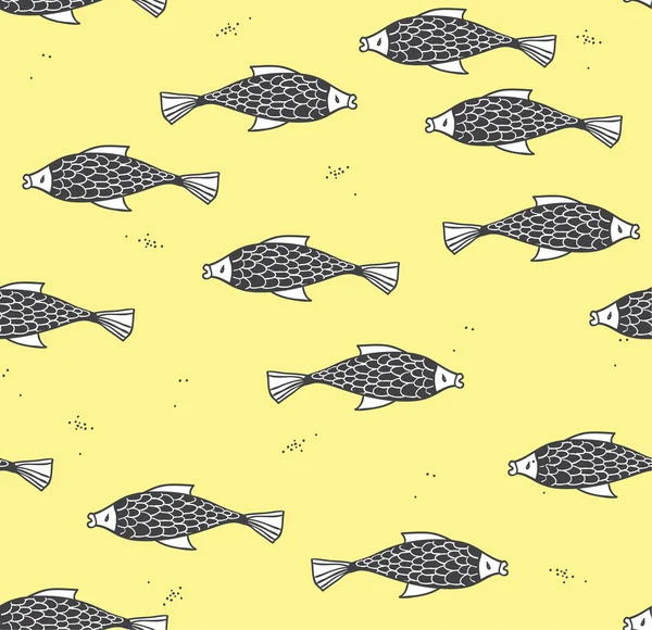 Modèle sans couture avec des poissons sur un fond jaune — Image vectorielle