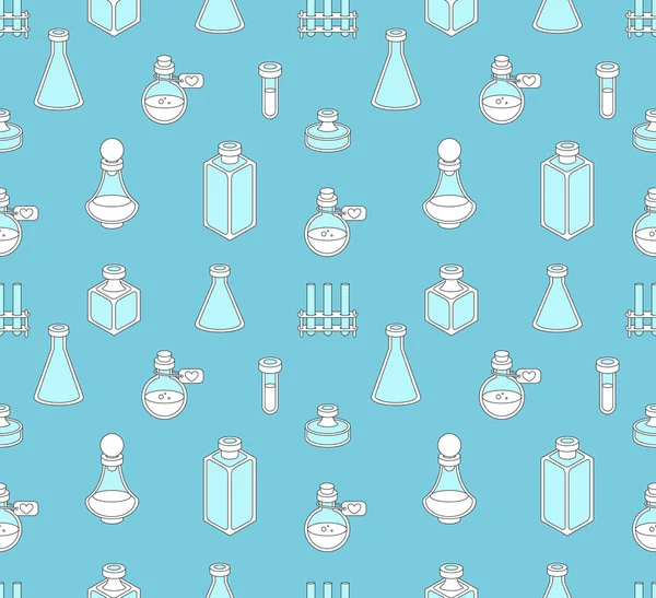 Seamless pattern with apothecary and medical beakers, laboratory flasks — Stock Vector