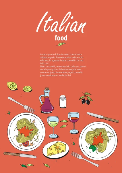 Plantilla de banner de cocina vectorial con objetos dibujados a mano en italia — Archivo Imágenes Vectoriales