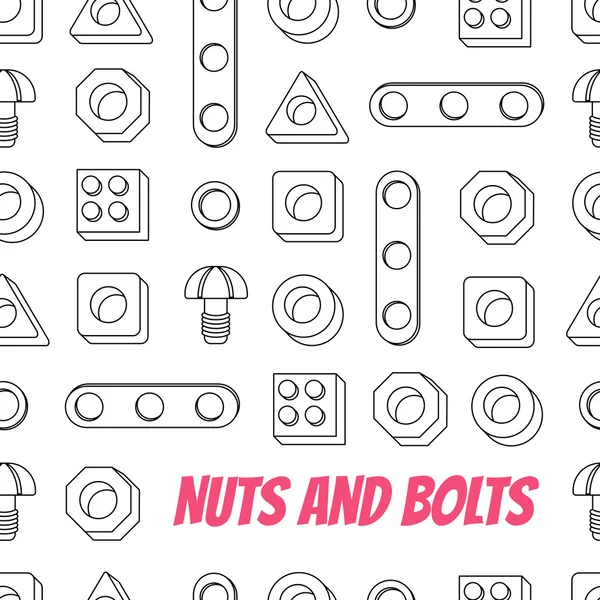 Dikişsiz desen vida ve fındık. Yapı İnşaat malzemeleri: Cıvata, somun ve çubukları, izole vektör öğeleri tasarımınız için.