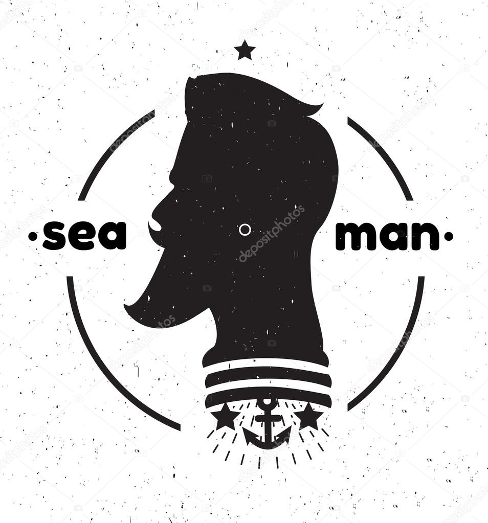 Silhouette of a sailor 's head. Black and white sailor 's head logo