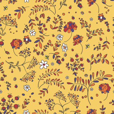 Çiçekler, yapraklar, dallar, seamless modeli. Çiçek kumaş. Patchwork 