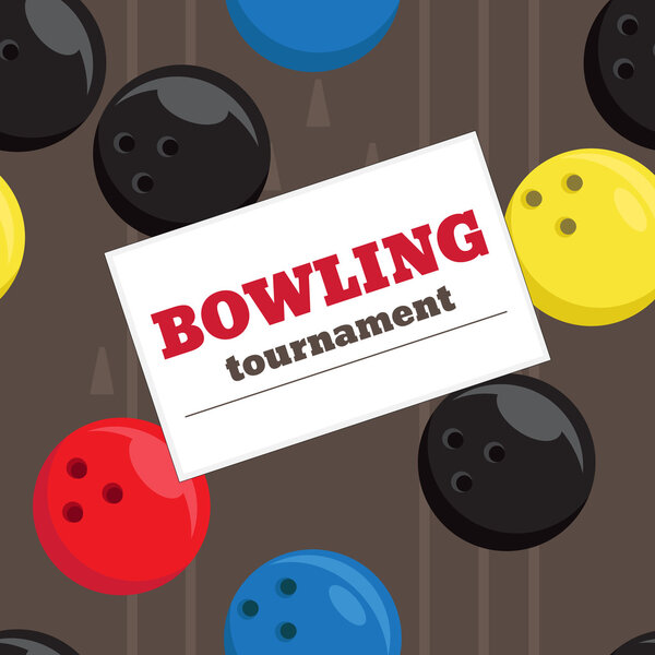 Bowling tournament poster vector template. Seamless texture with bowling balls and bowling alley