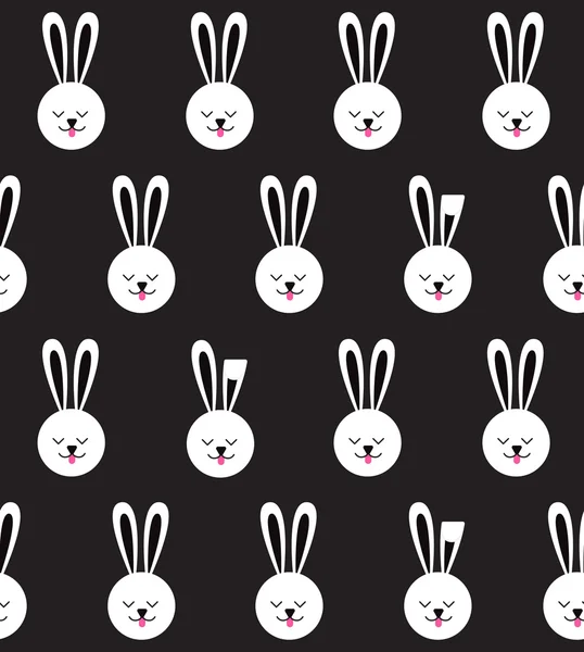 Seamless pattern with bunny on black background. Rabbit pattern — Stock Vector