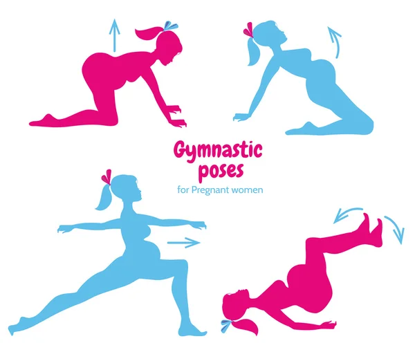 Poses de gymnastique pour les femmes enceintes. La future mère — Image vectorielle