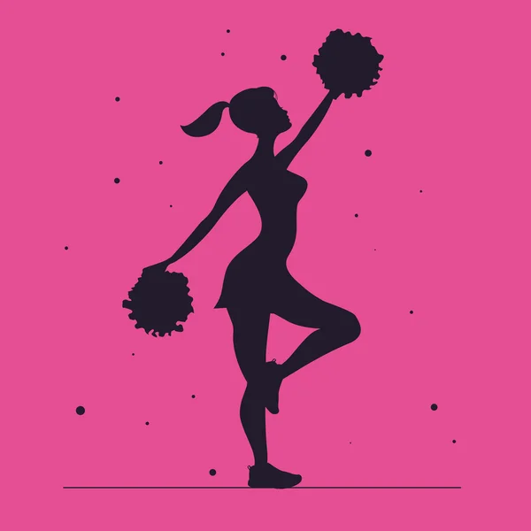 Cheerleader. Vector silhouet op een roze achtergrond. Cheerleader — Stockvector