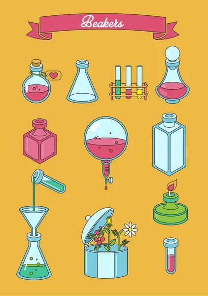 Set of  apothecary and medical beakers, laboratory flasks — Stock Vector