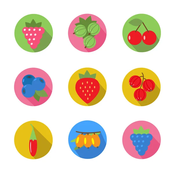 Conjunto de ícones de frutas em design plano com sombras longas — Vetor de Stock