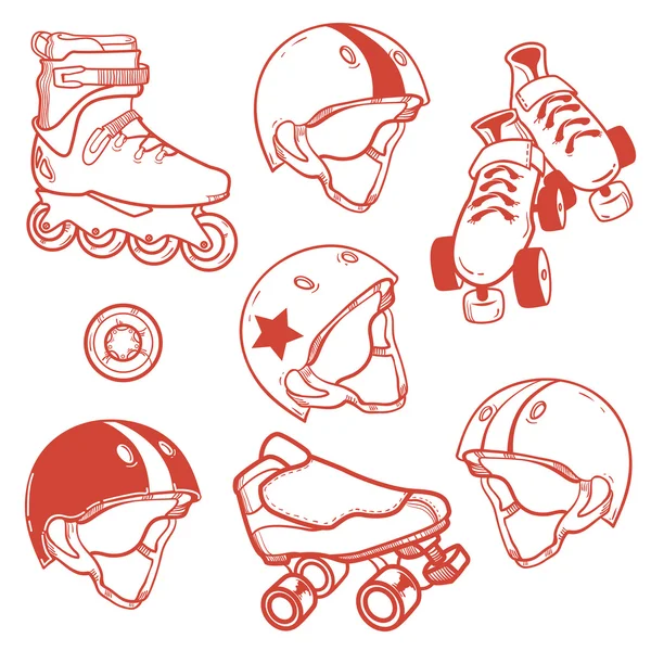 Juego de patines ruedas cascos — Vector de stock