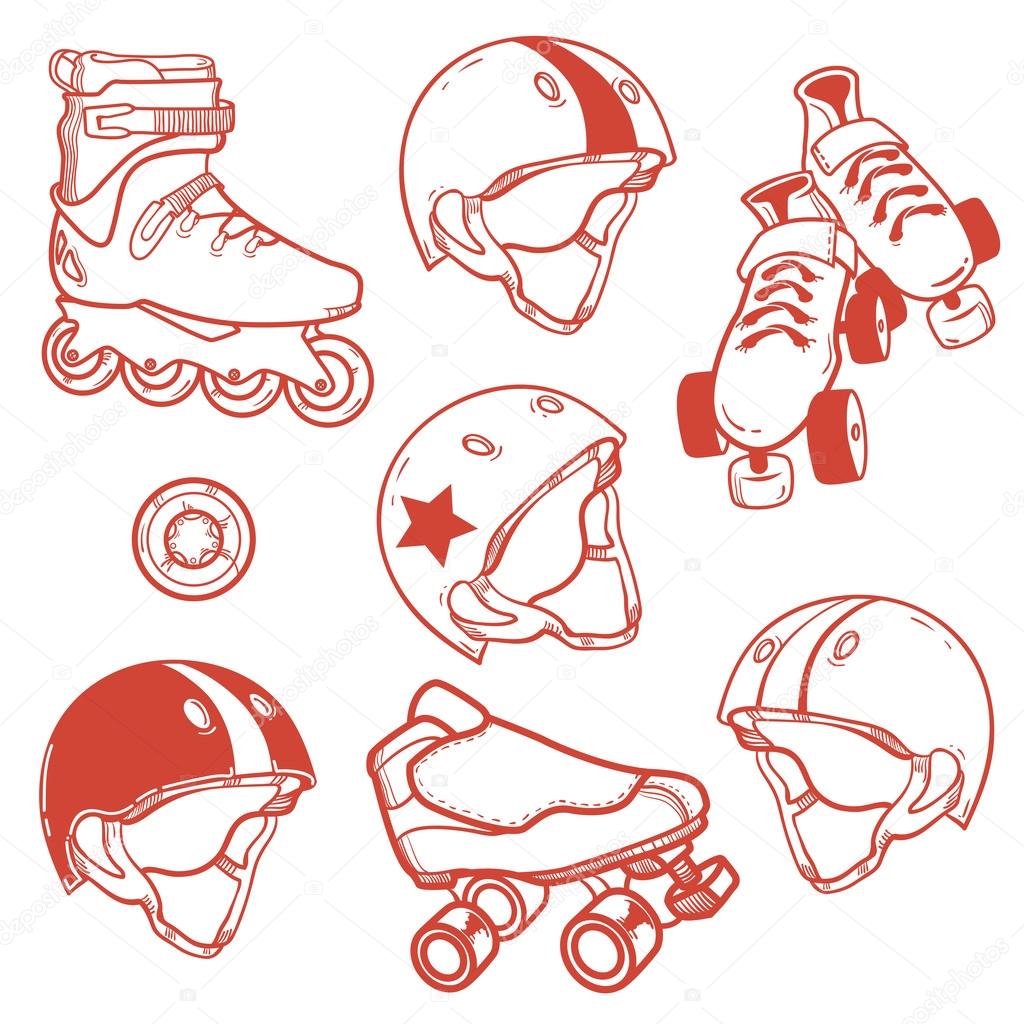Reageer Zorgvuldig lezen ondanks Set of roller skates helmets wheel Stock Vector Image by ©ty4ina #60591691