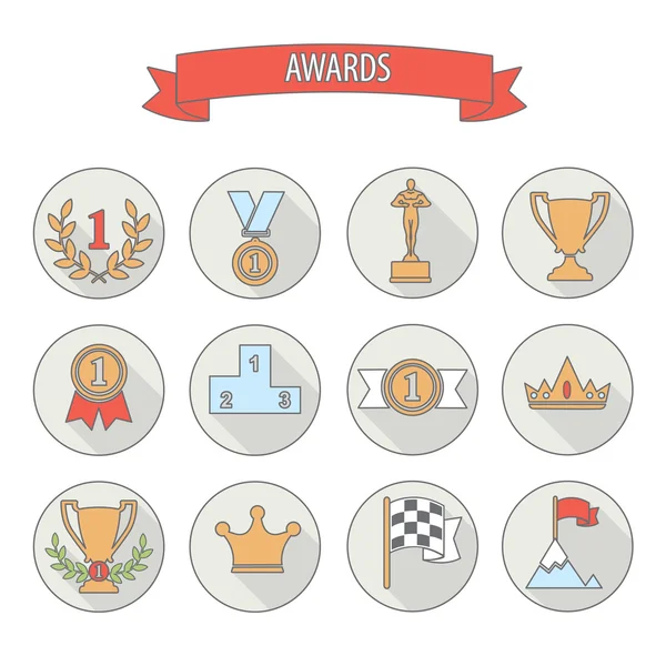 Set of white vector award success and victory flat icons on colo — Stock Vector