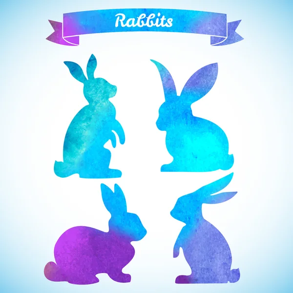 Set of Easter rabbits. Hand drawn sketch and watercolor illustra Vector Graphics