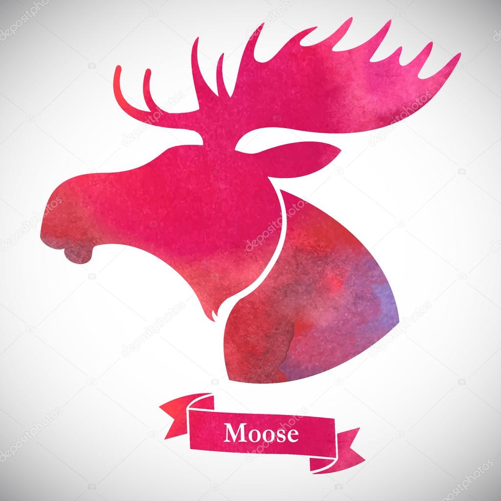 Moose head.Watercolor silhouette