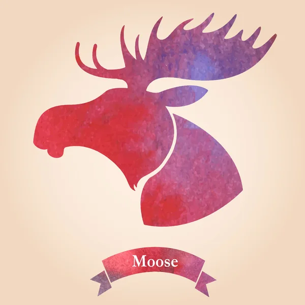 Moose head.Watercolor siluet - Stok Vektor