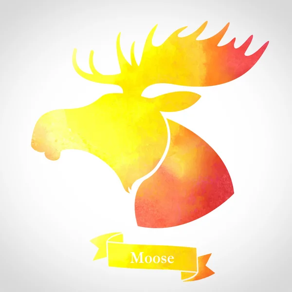 Moose head.Watercolor siluet - Stok Vektor