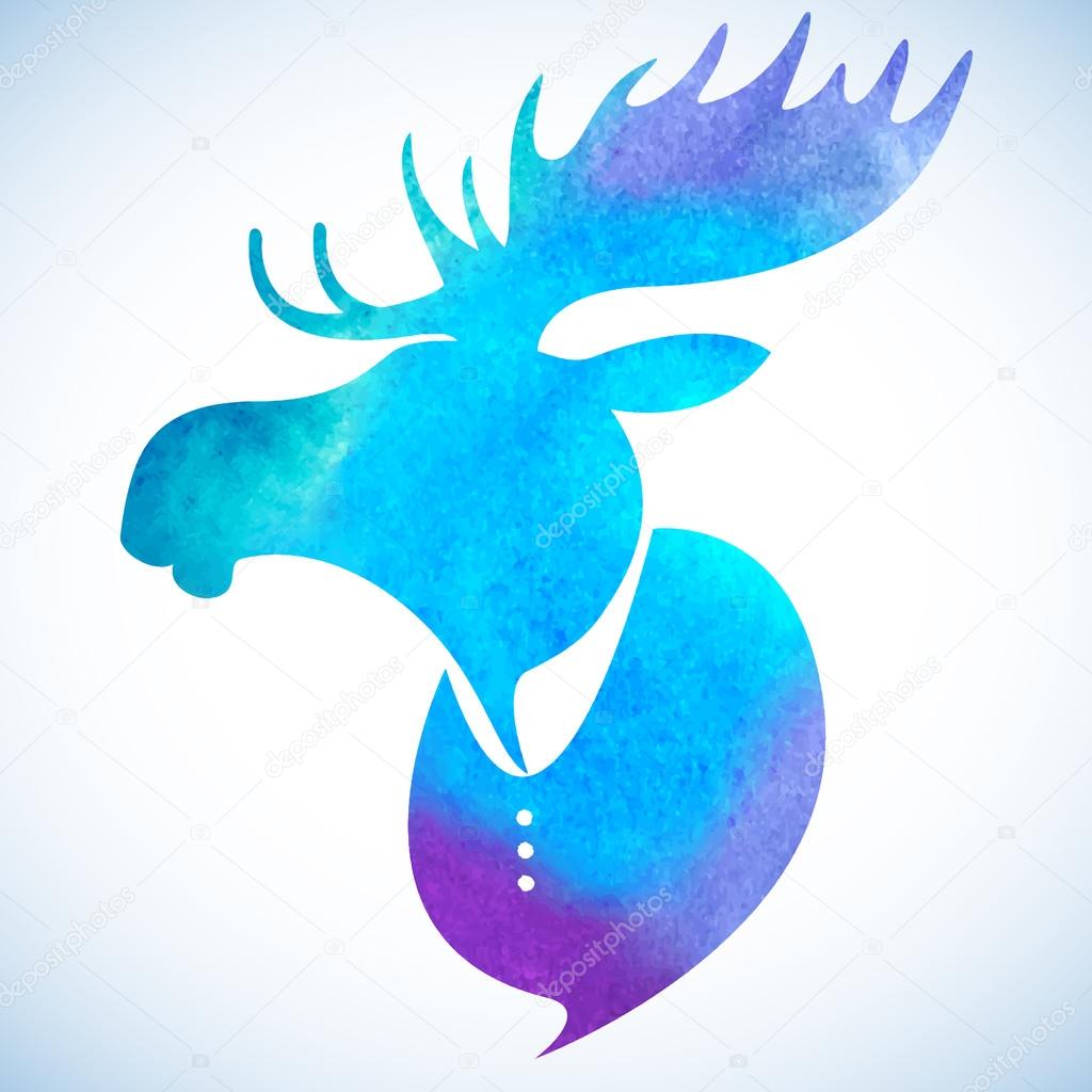 Moose head.Watercolor silhouette