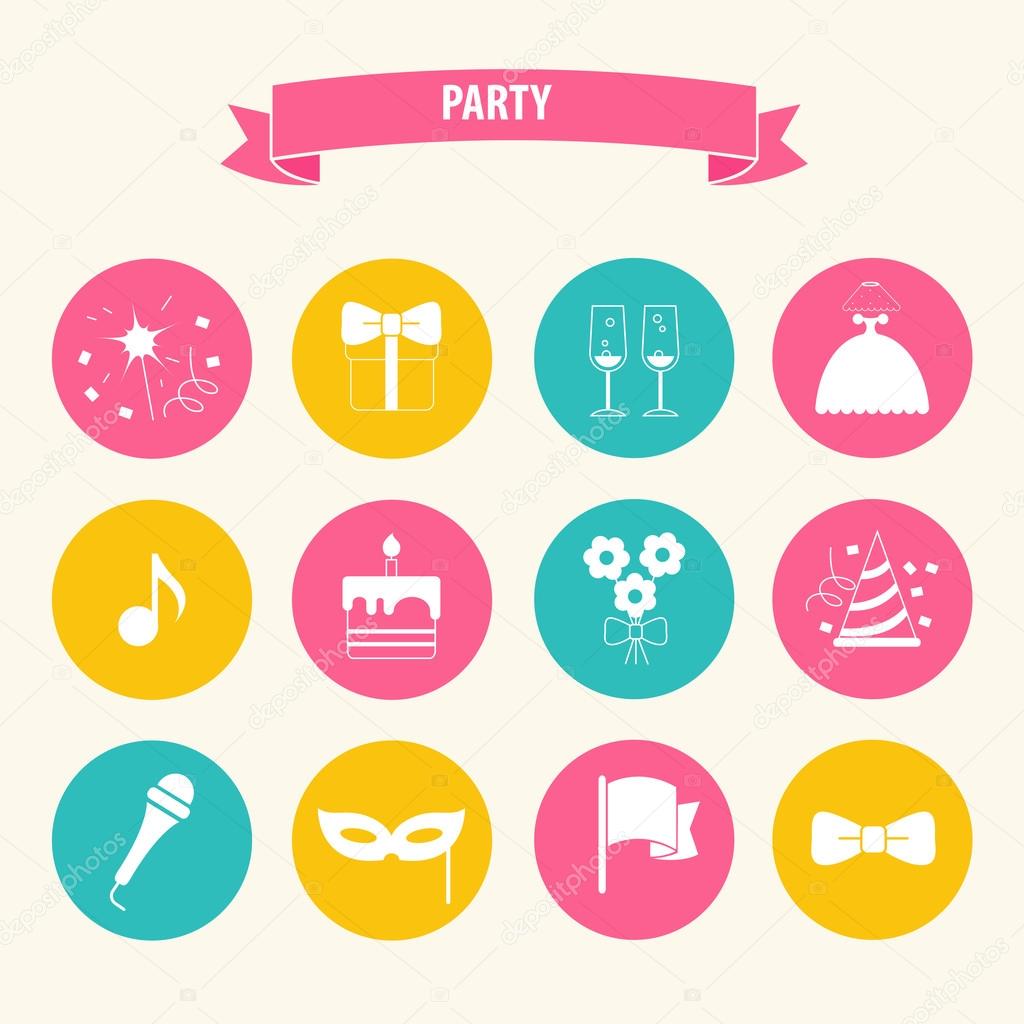 Party and Celebration icon set.Vector silhouette illustration