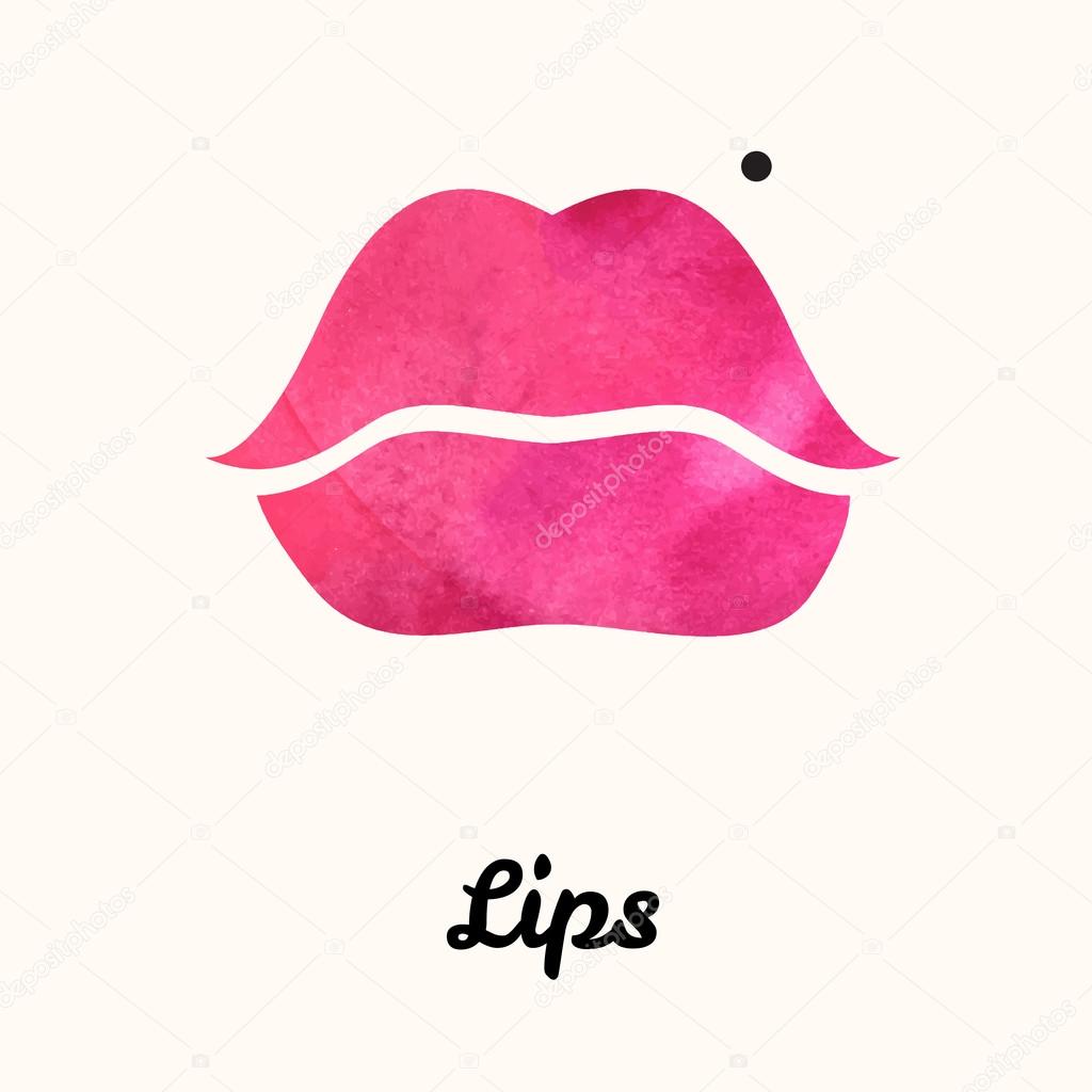 Lips painted in watercolor. Print of lips. Vector illustration