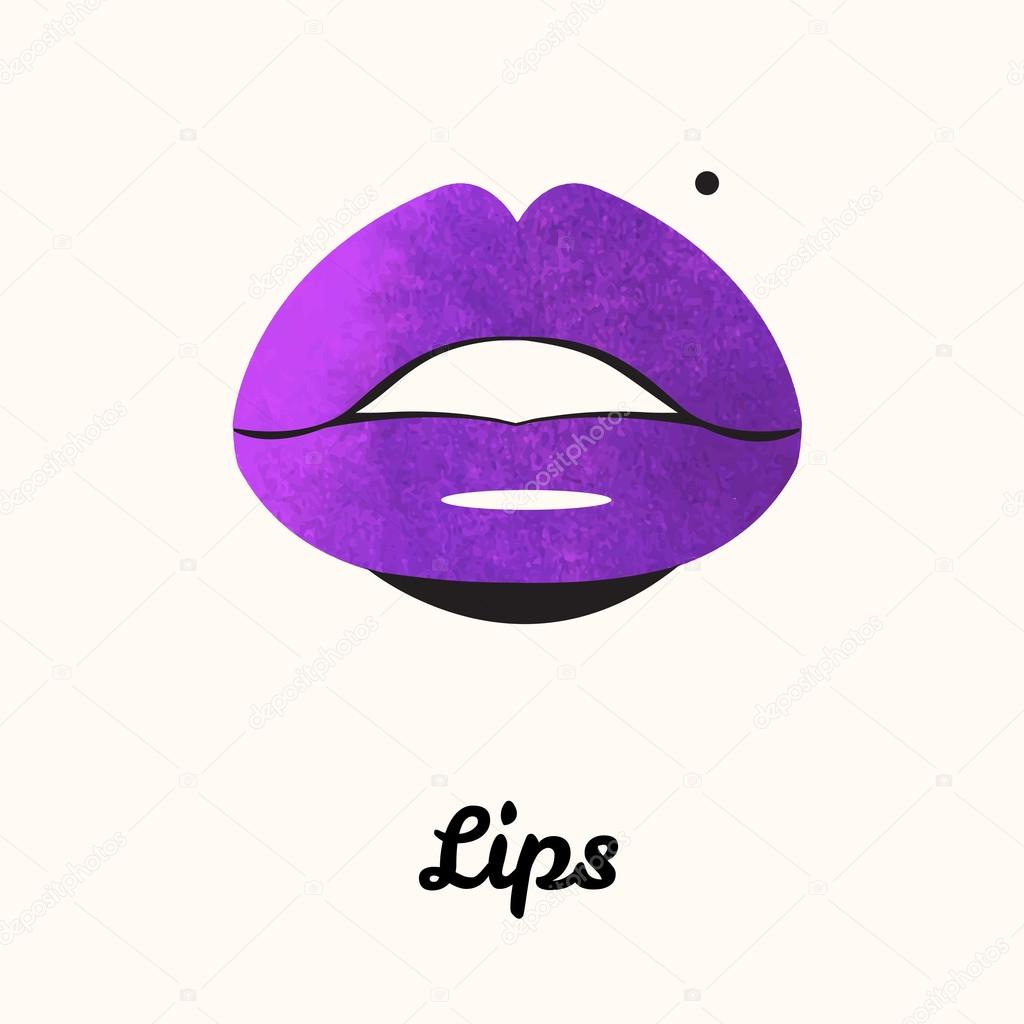Lips painted in watercolor. Print of lips. Vector illustration