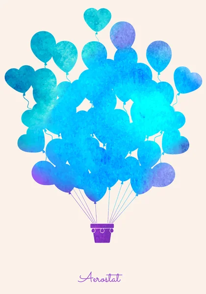 Suluboya vintage sıcak hava balonu. Kutlama şenlikli adam