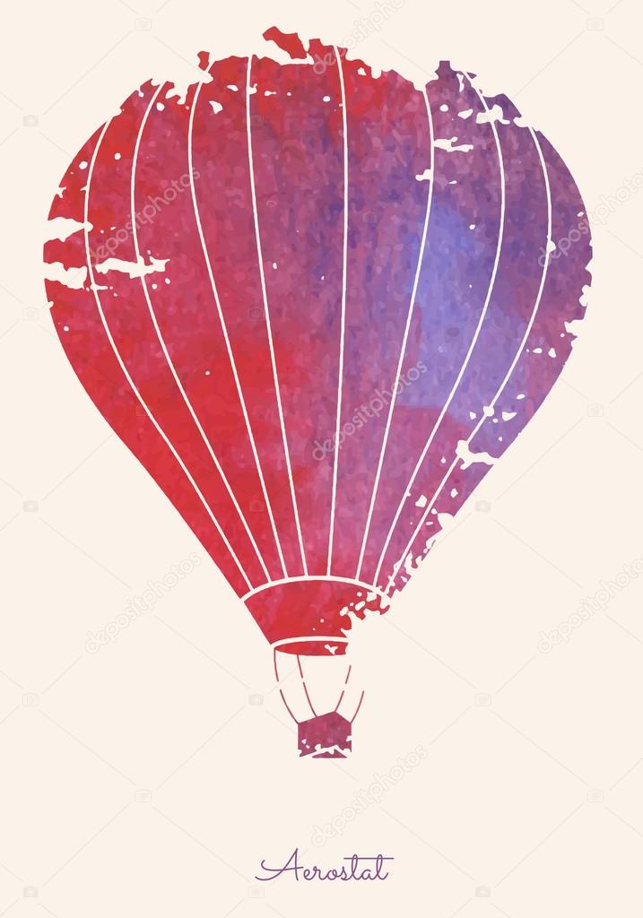 Watercolor vintage hot air balloon.Celebration festive backgroun
