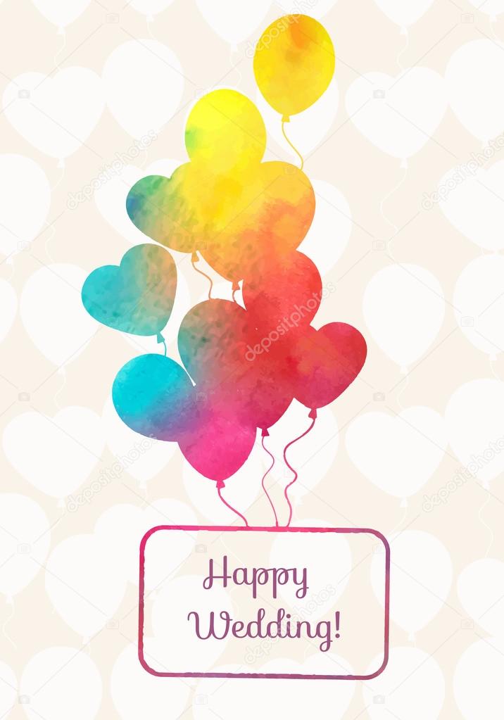 Watercolor ballons card with seamless pattern from balloons