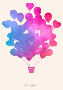 Watercolor vintage hot air balloon.Celebration festive background with balloons.Perfect for invitations,posters and cards clipart