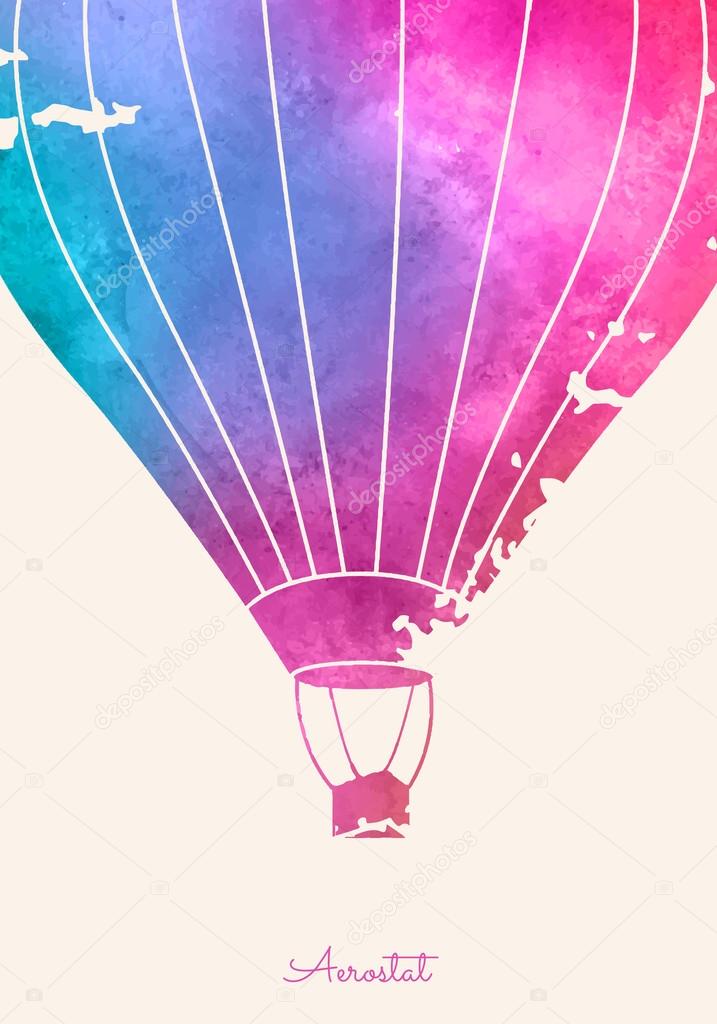 Watercolor vintage hot air balloon.Celebration festive background with balloons.Perfect for invitations,posters and cards