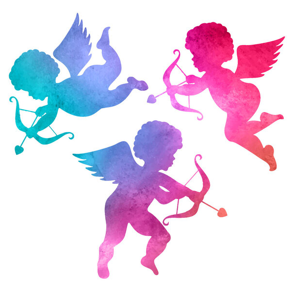 Watercolor silhouette of an angel.watercolor painting on white background