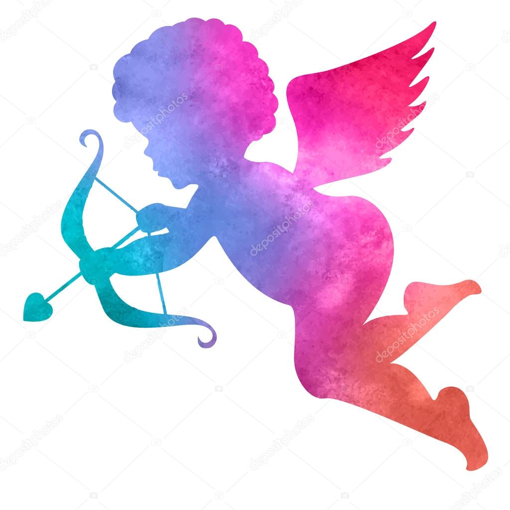 Watercolor silhouette of an angel.watercolor painting on white background