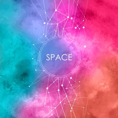 Abstract Vector Watercolor Illustration with connecting dots,space background with constellation