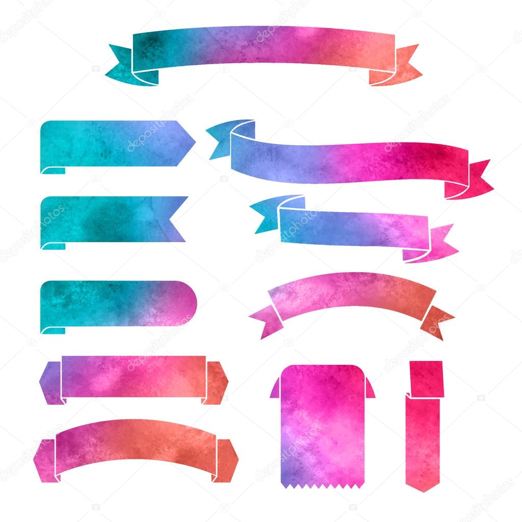 Vector watercolor colorful ribbons banners